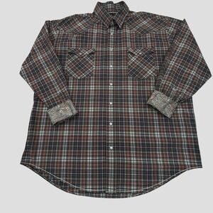 Panhandle Rough Stock Western Shirt Mens XL Pearl Snap Front Brown Plaid Cowboy